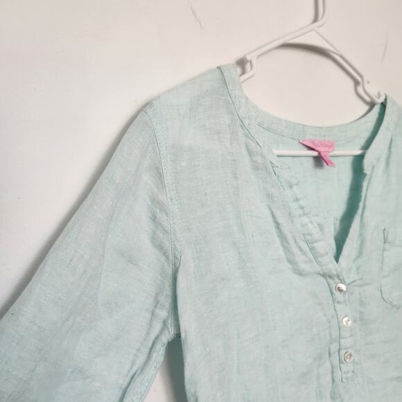 Lilly Pulitzer Linen Tunic Top XS Light Blue Beach Minimalist Retro Coastal - Picture 5 of 8